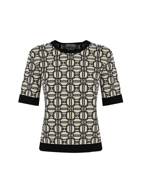 Maglia logo in viscosa jacquard burro nero Elisabetta Franchi | MK19B47E2E84